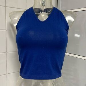 Keyhole Back Halter Dance Team Top NWOT Solid Blue